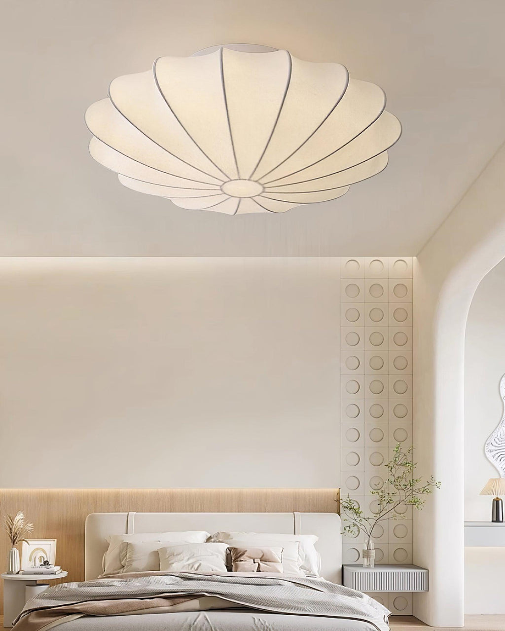 Solara Plafonnier Tissu Coquillage Sculptural Élégant - Neutralighting
