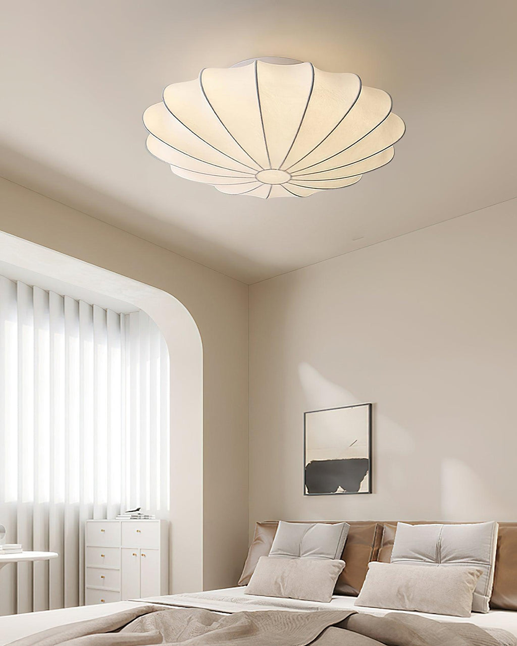Solara Plafonnier Tissu Coquillage Sculptural Élégant - Neutralighting