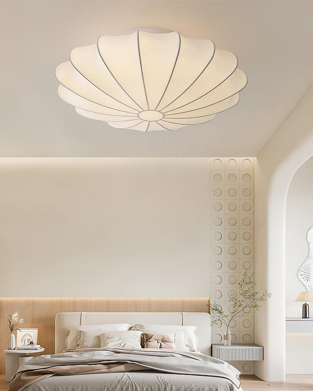 Solara Plafonnier Tissu Coquillage Sculptural Élégant - Neutralighting