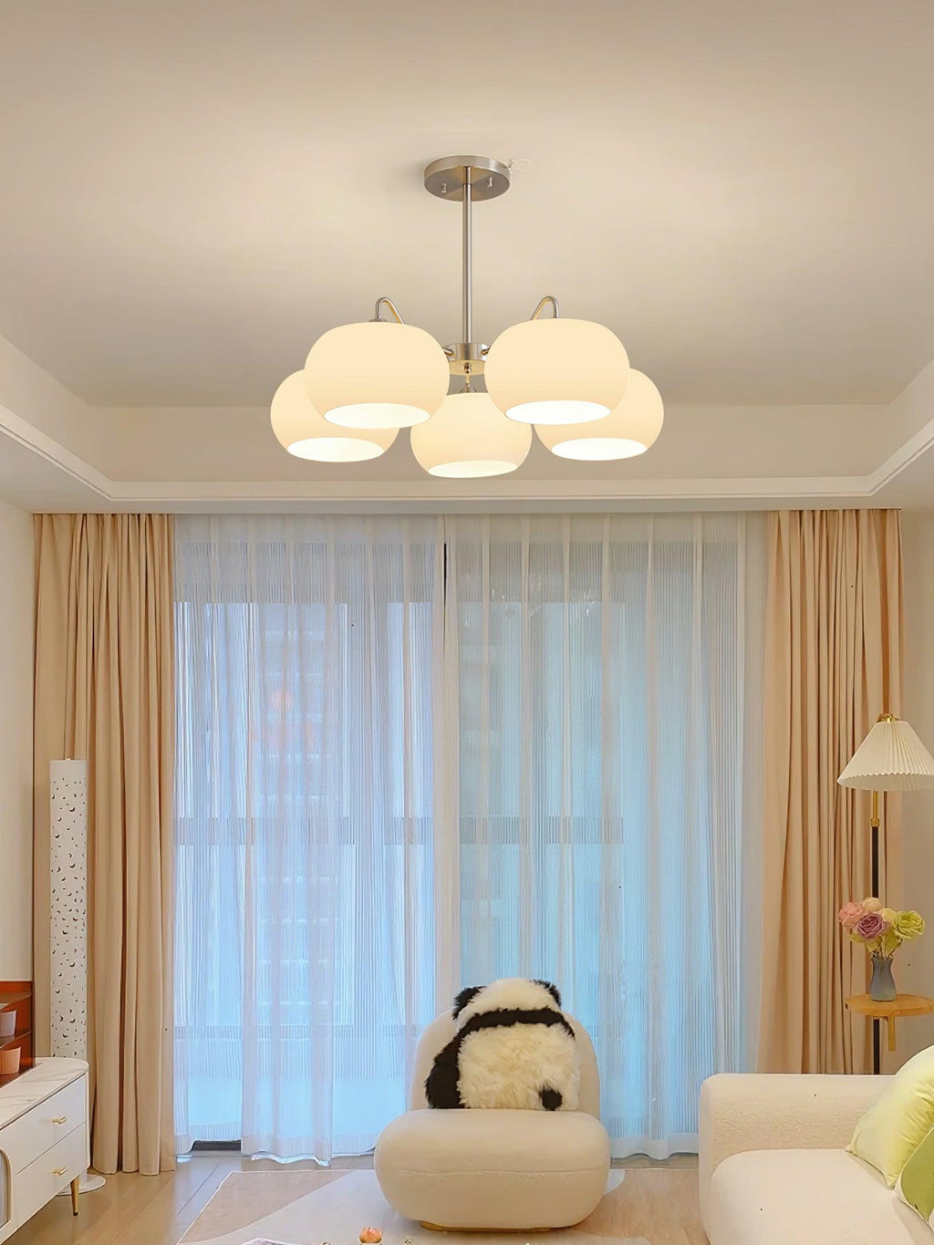 Aurora Chandelier White Glass Persimmon Shape - Neutralighting