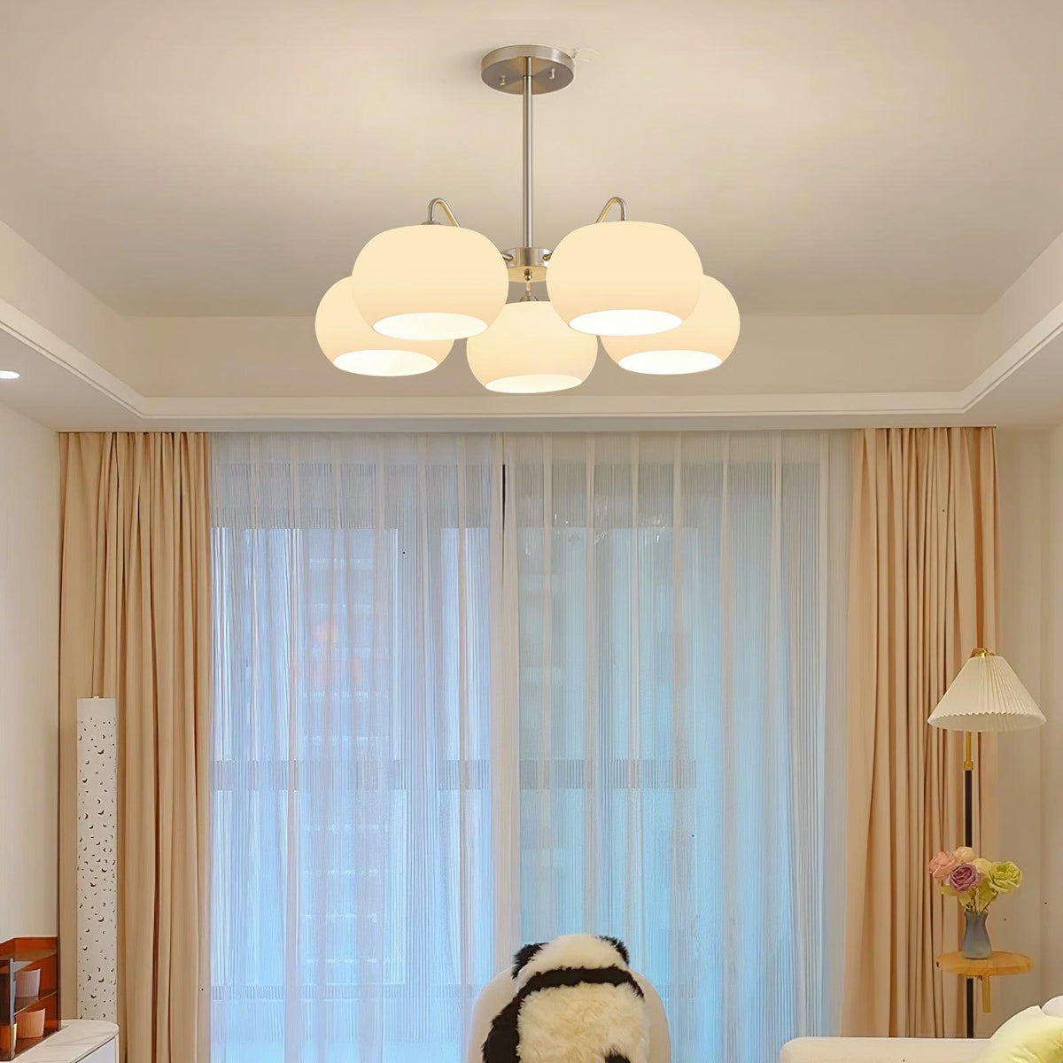 Aurora Chandelier White Glass Persimmon Shape - Neutralighting