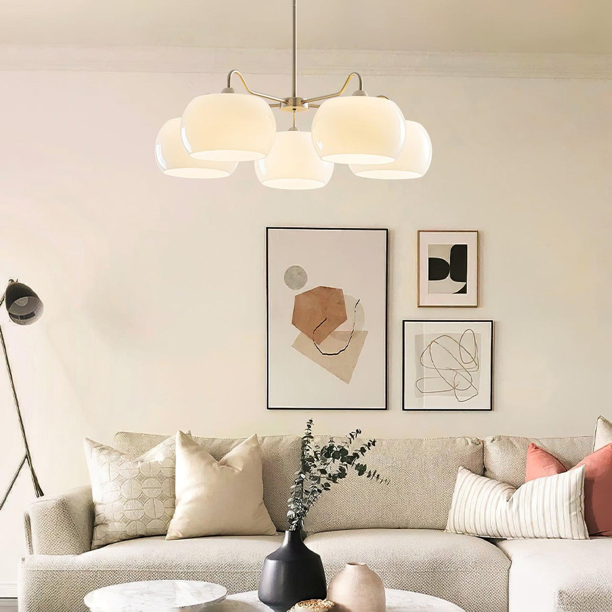 Aurora Chandelier White Glass Persimmon Shape - Neutralighting