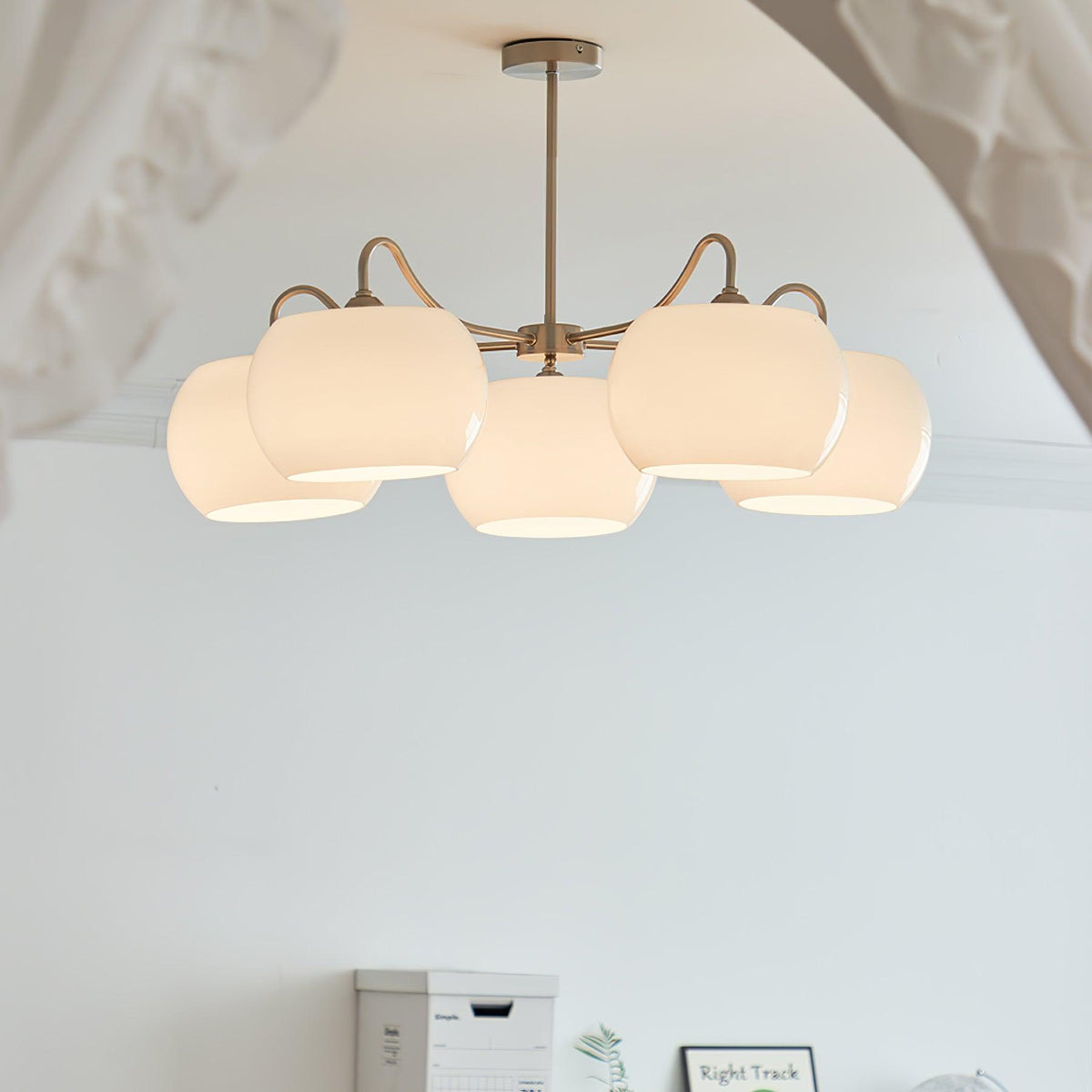 Aurora Chandelier White Glass Persimmon Shape - Neutralighting