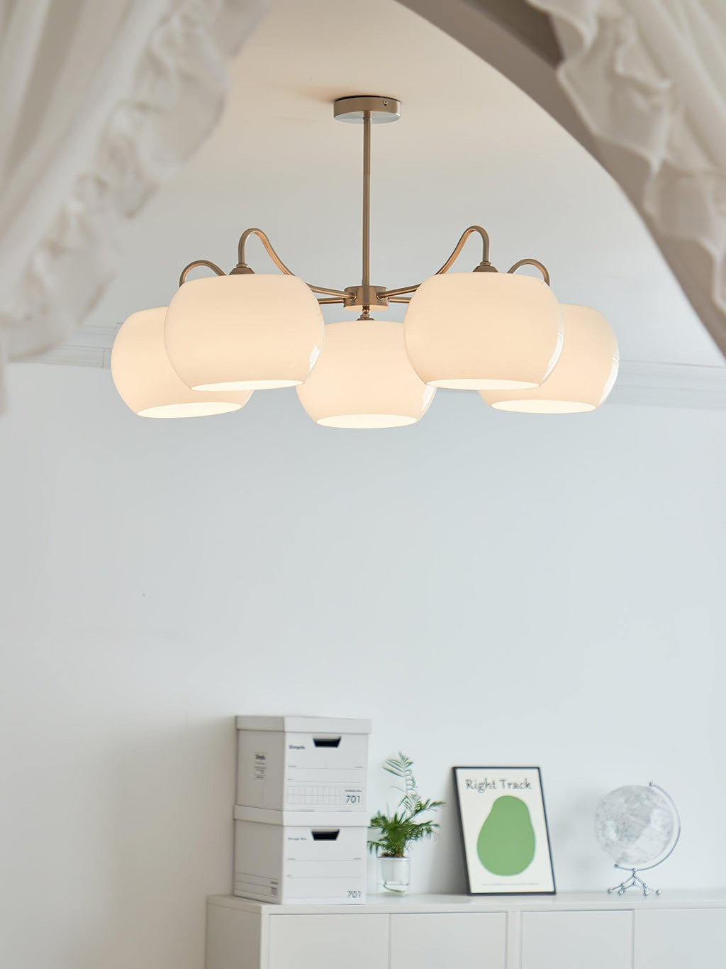 Aurora Chandelier White Glass Persimmon Shape - Neutralighting