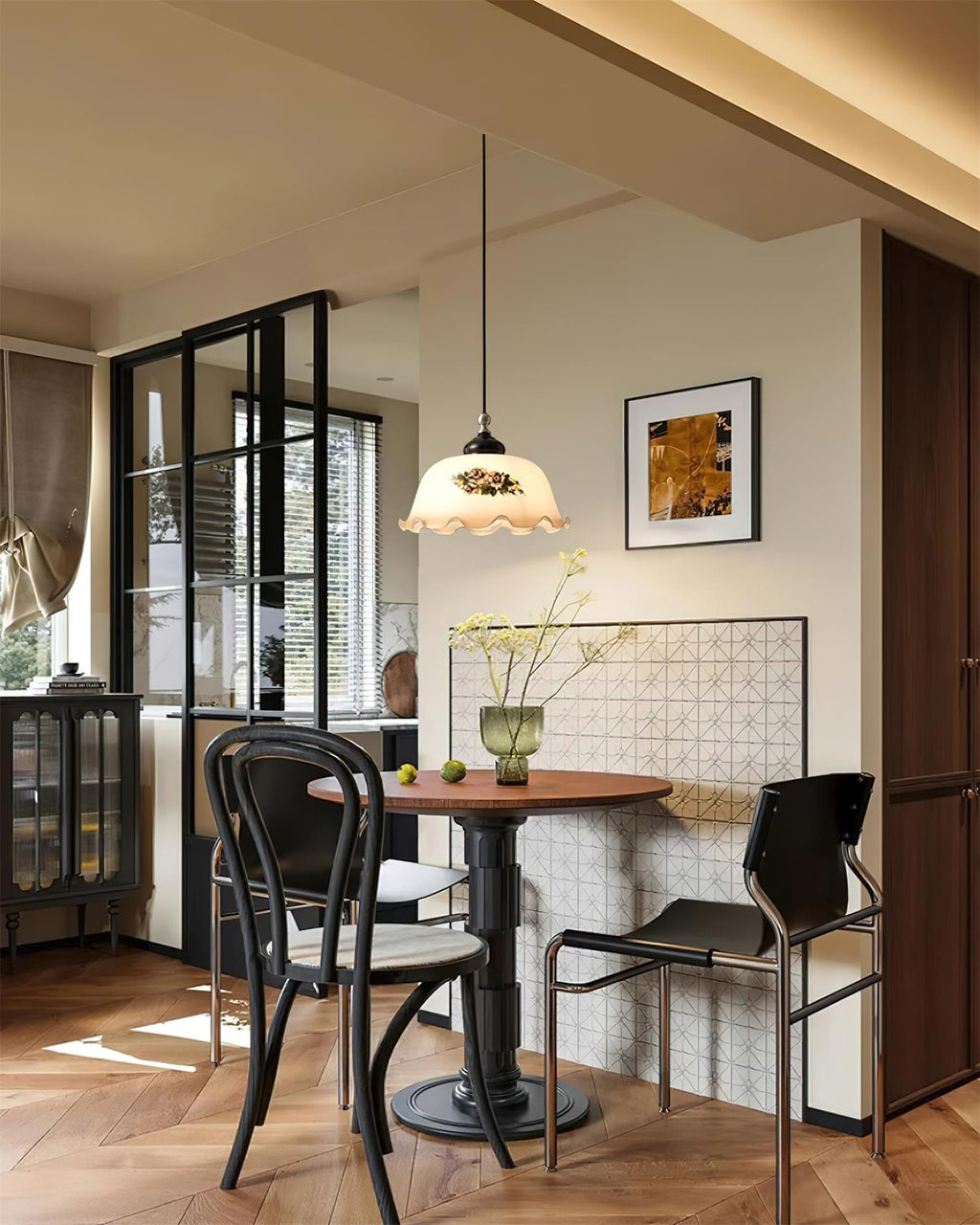 Belvia Suspension Vintage en Verre Floral - Neutralighting