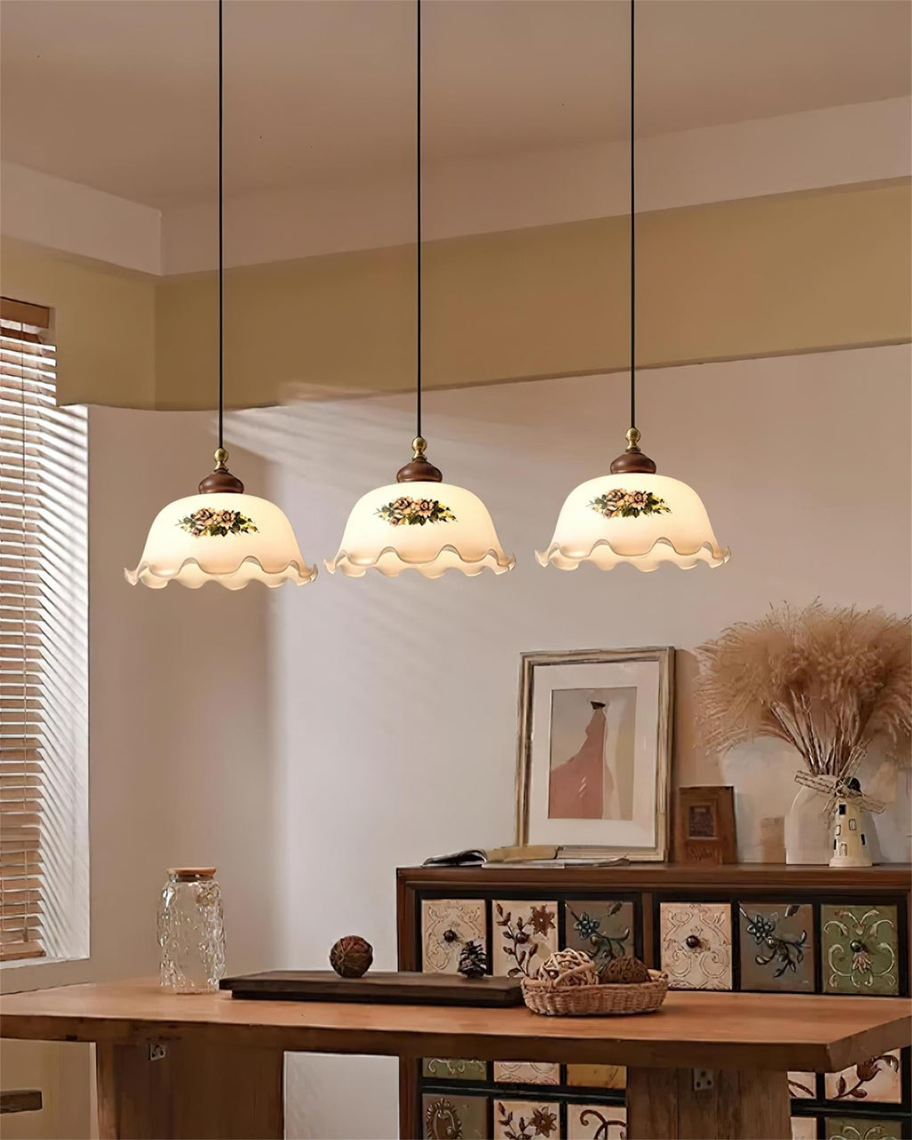 Belvia Suspension Vintage en Verre Floral - Neutralighting