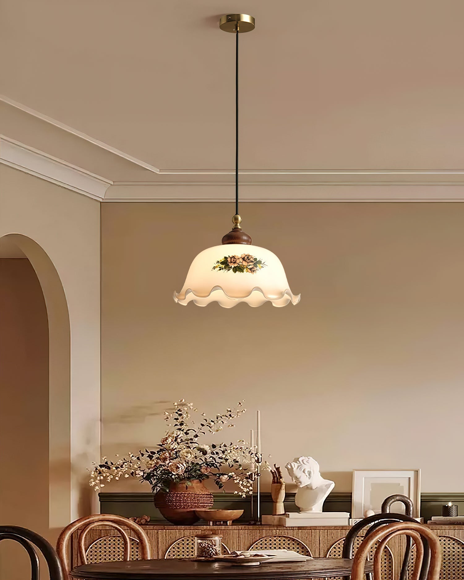 Belvia Suspension Vintage en Verre Floral - Neutralighting