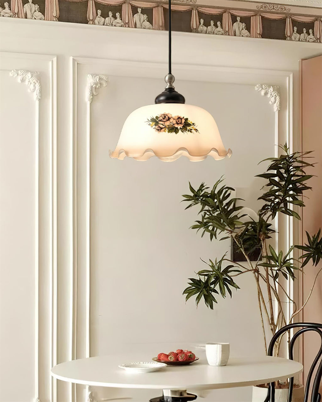 Belvia Suspension Vintage en Verre Floral - Neutralighting