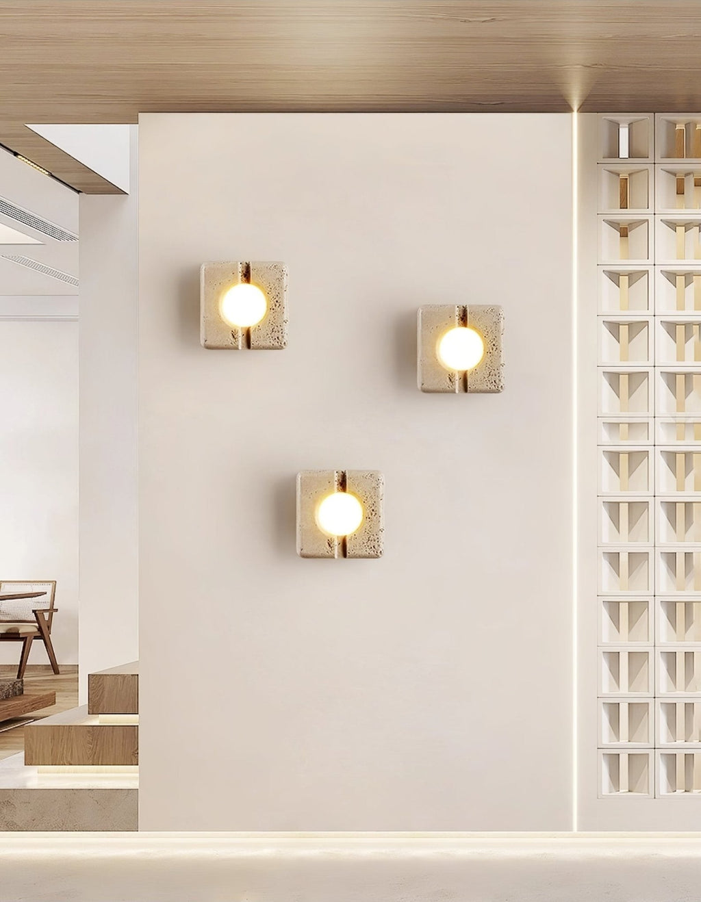 Olvenan Carré Travertin Luminaire Mural - Neutralighting