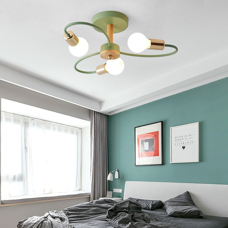 Aria Plafonnier Fleur Nordique, Metal/Verre, Vert/Gris, Chambre - Neutralighting