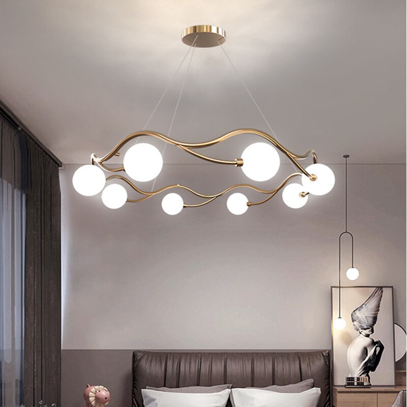 Valentina Lustre Modern Designe, Vague, Métal/Verre, Blanc/Or - Neutralighting