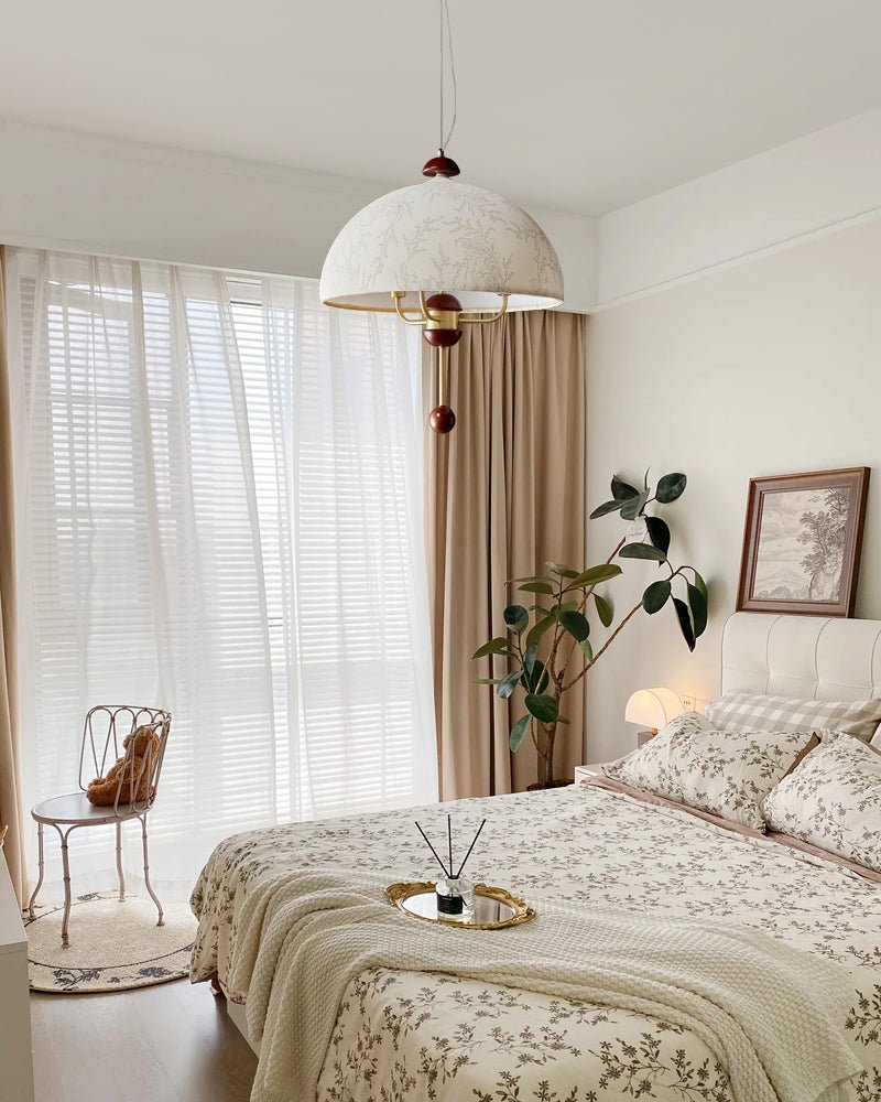 Varaeia Suspension Élégante en Tissu Fleuri et Bois - Neutralighting