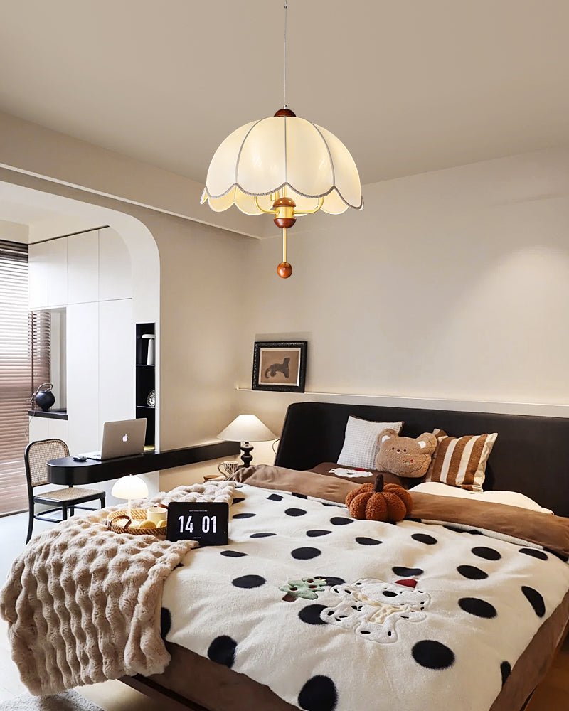 Varaeia Suspension Élégante en Tissu Fleuri et Bois - Neutralighting