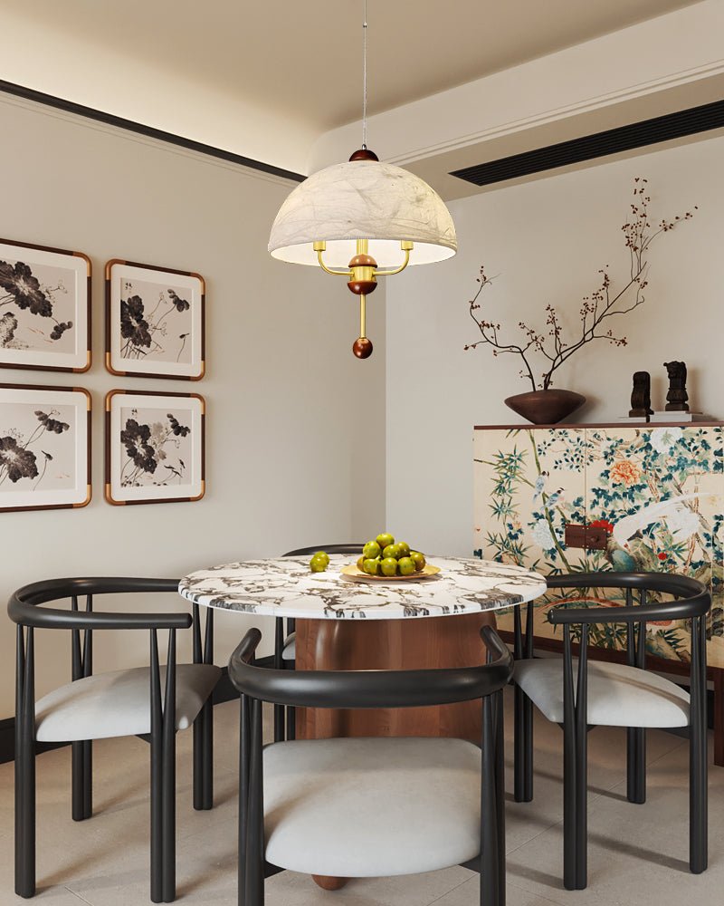 Varaeia Suspension Élégante en Tissu Fleuri et Bois - Neutralighting