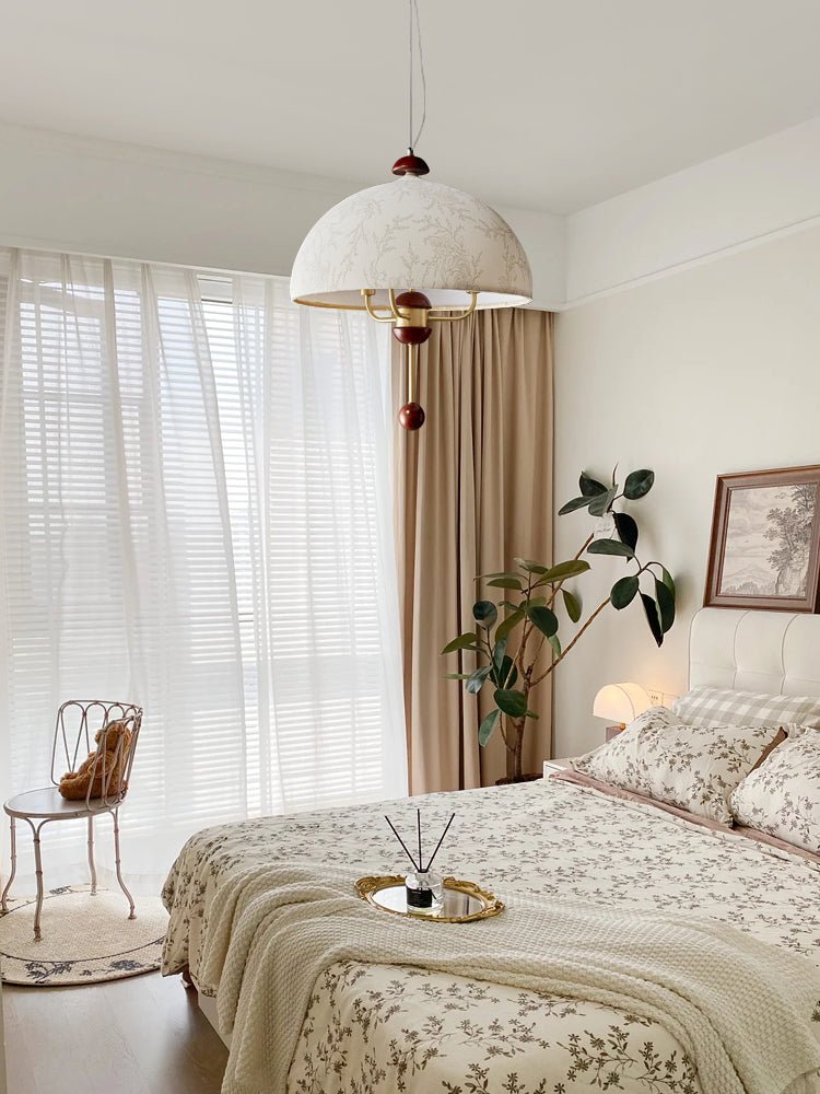 Varaeia Suspension Élégante en Tissu Fleuri et Bois - Neutralighting