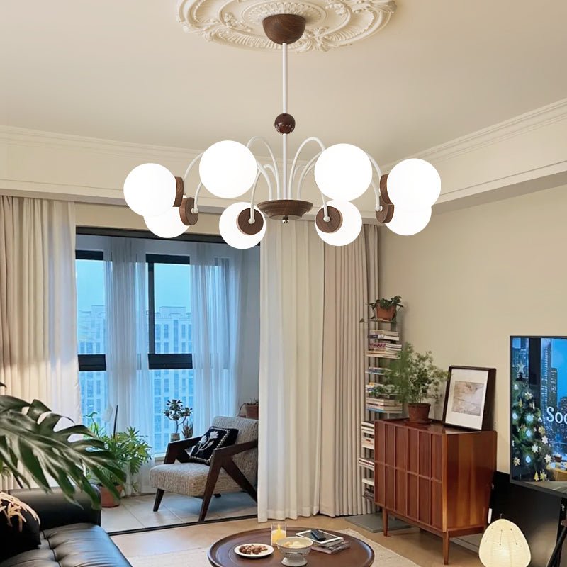 Lustra Chandelier Bois Verre Contemporain Courbé - Neutralighting