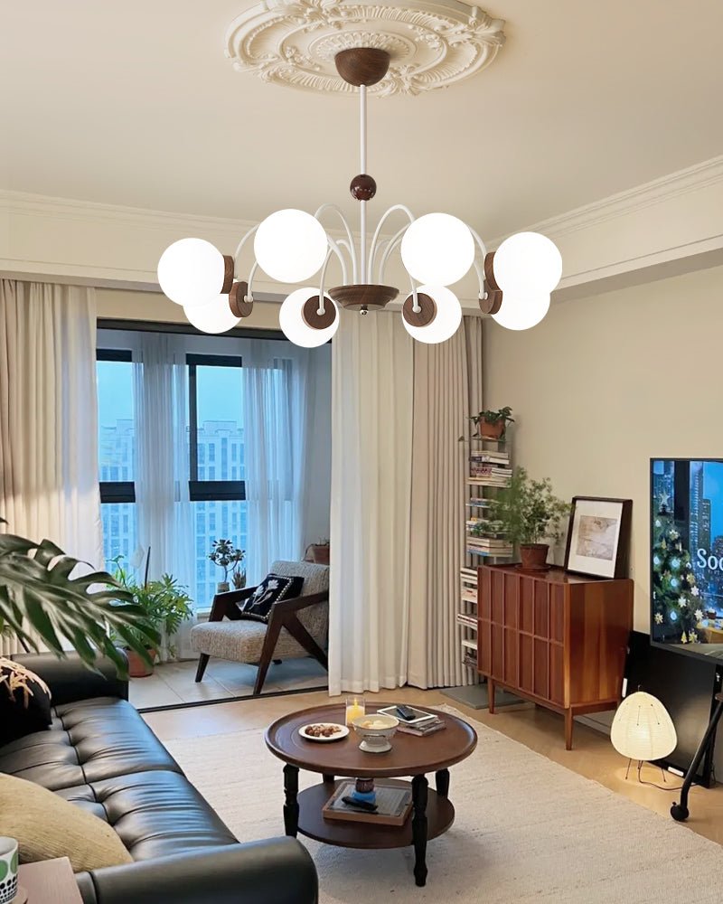Lustra Chandelier Bois Verre Contemporain Courbé - Neutralighting