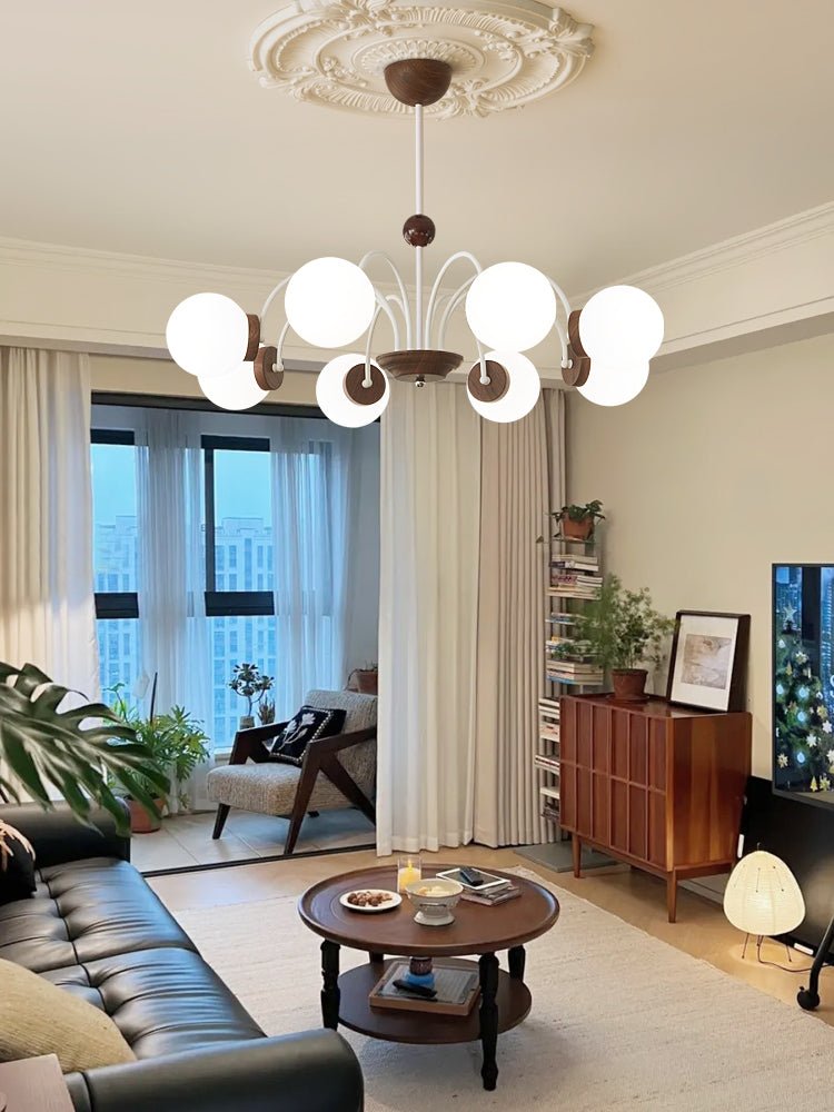 Lustra Chandelier Bois Verre Contemporain Courbé - Neutralighting