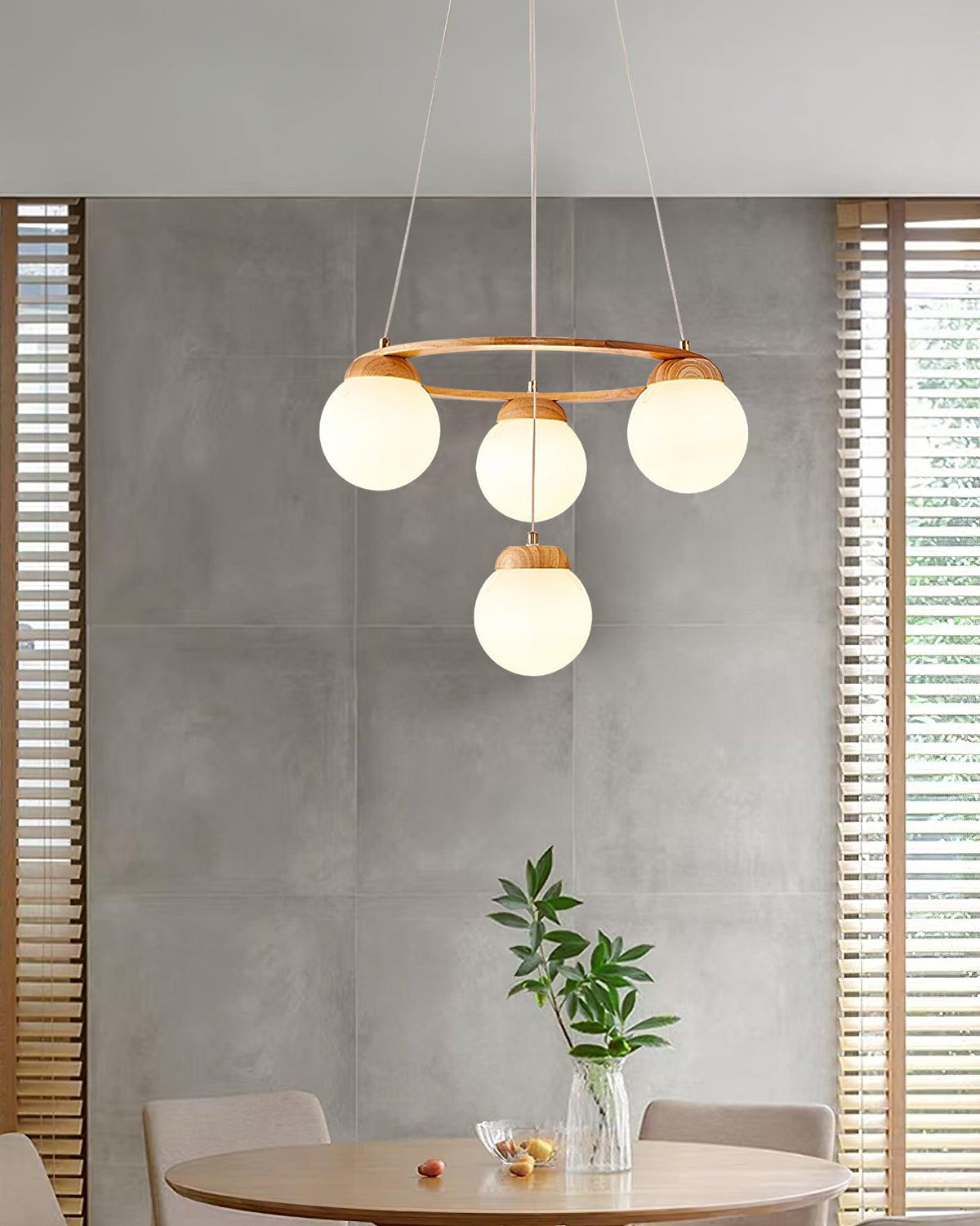 Lustra Lustre en Bois avec Anneau et Globes - Neutralighting