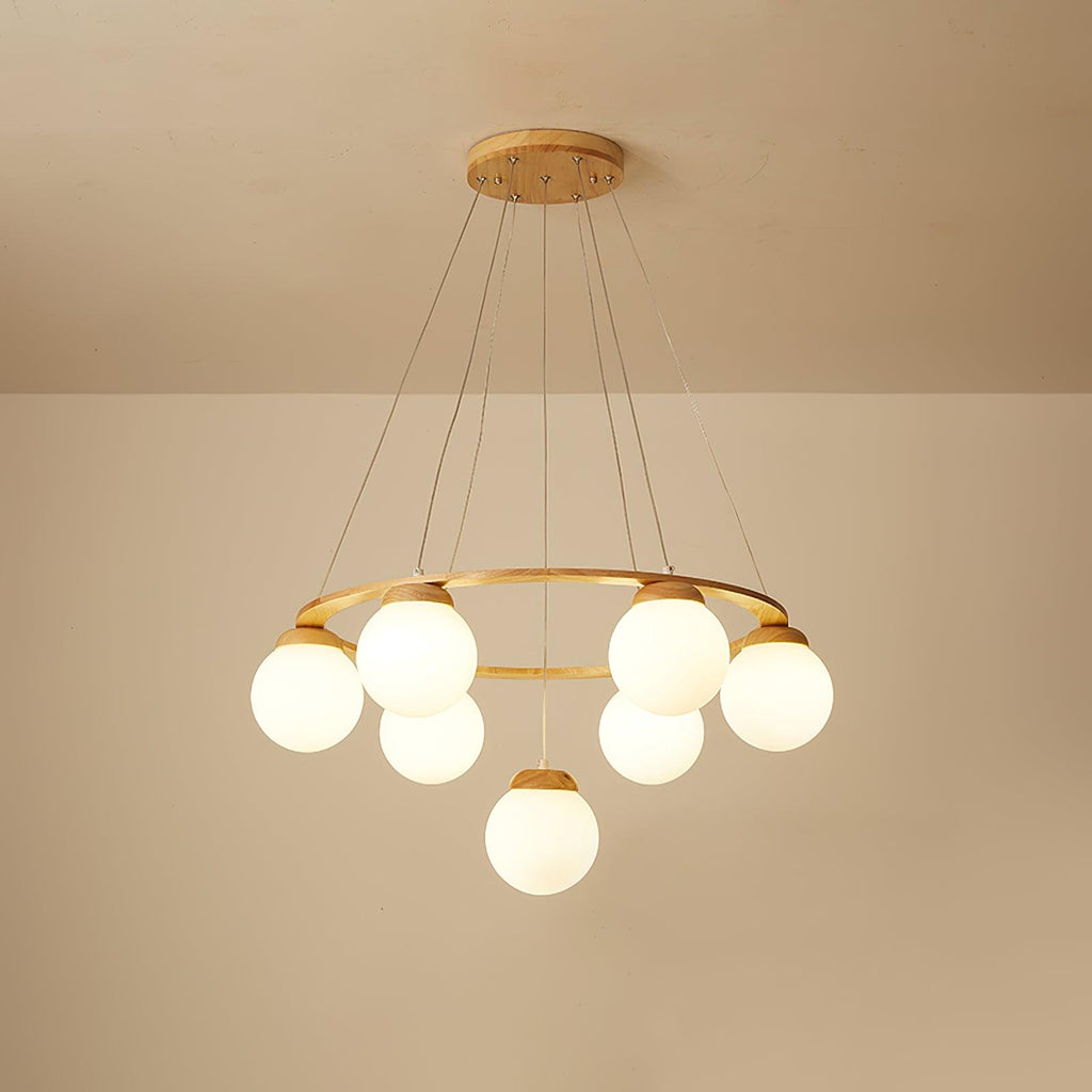 Lustra Lustre en Bois avec Anneau et Globes - Neutralighting