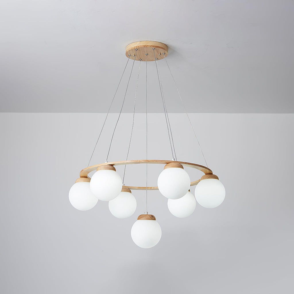 Lustra Lustre en Bois avec Anneau et Globes - Neutralighting