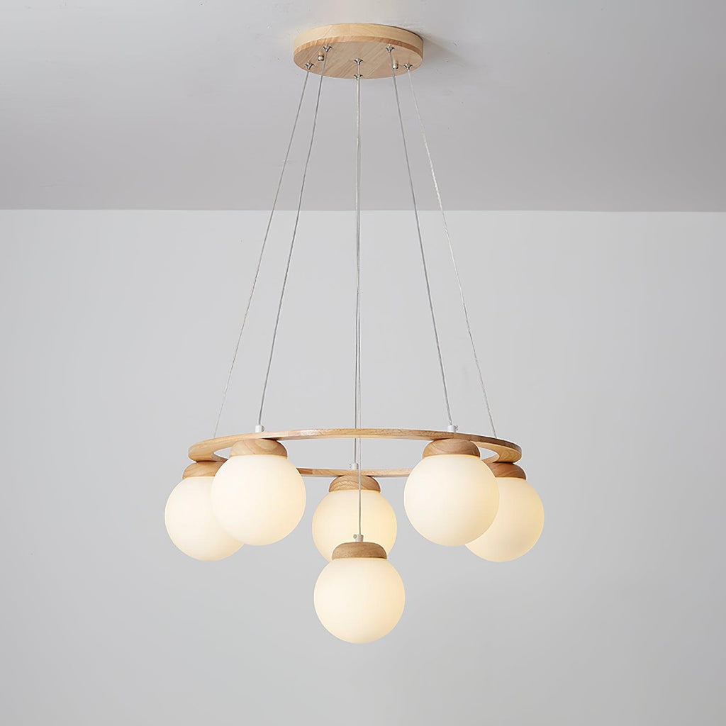 Lustra Lustre en Bois avec Anneau et Globes - Neutralighting