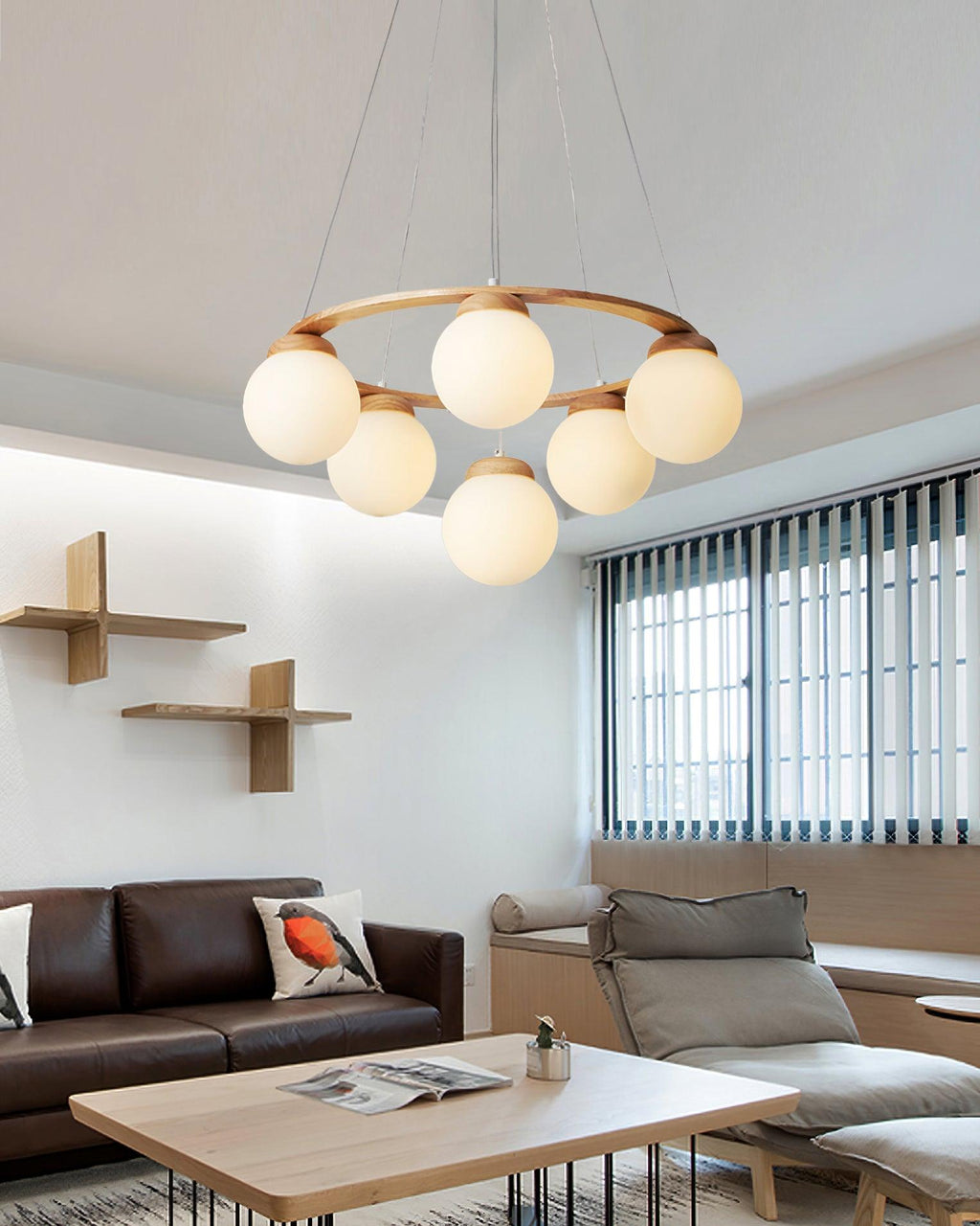 Lustra Lustre en Bois avec Anneau et Globes - Neutralighting