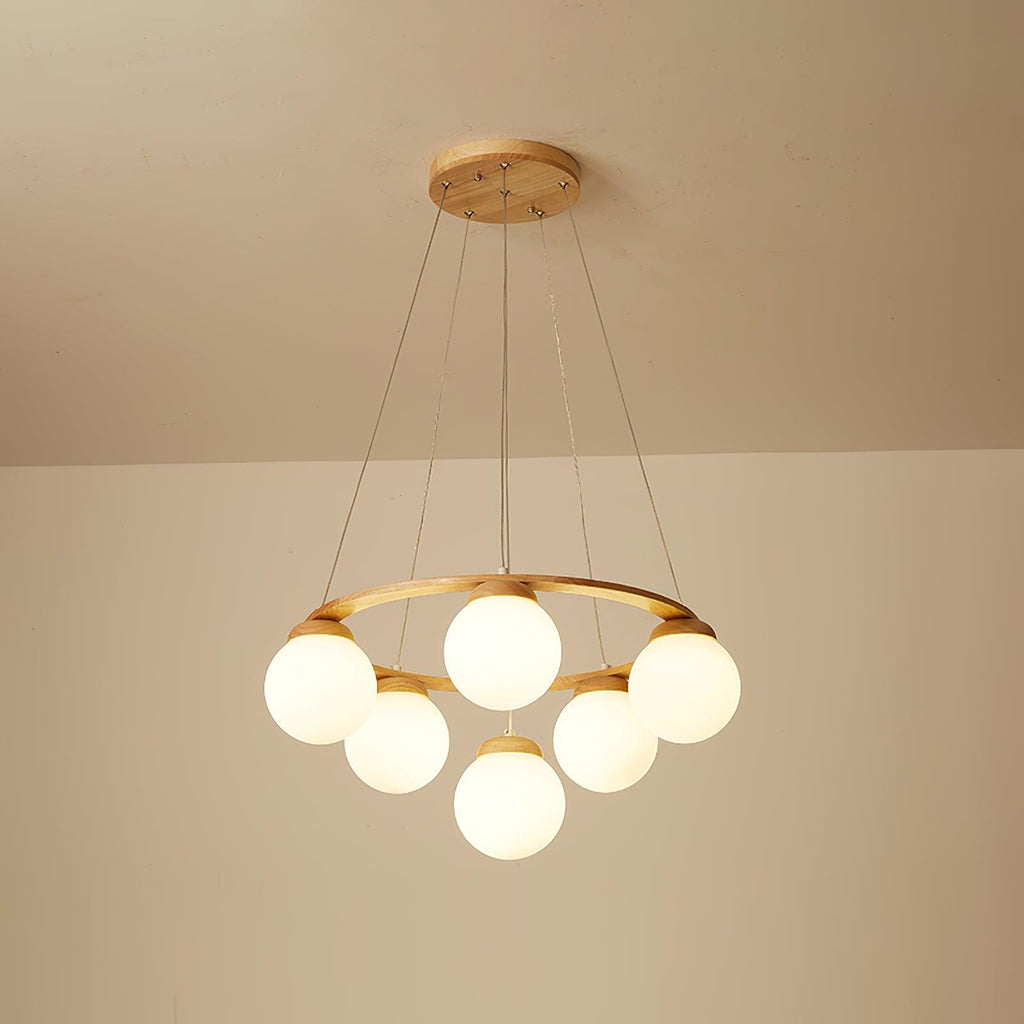 Lustra Lustre en Bois avec Anneau et Globes - Neutralighting