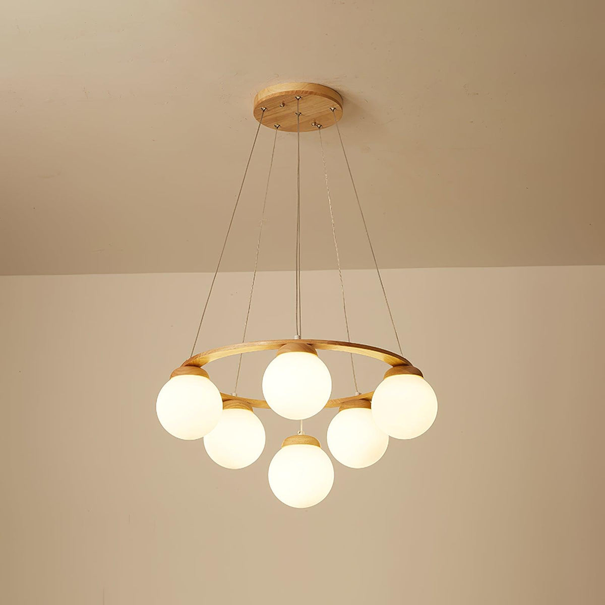Lustra Lustre en Bois avec Anneau et Globes - Neutralighting