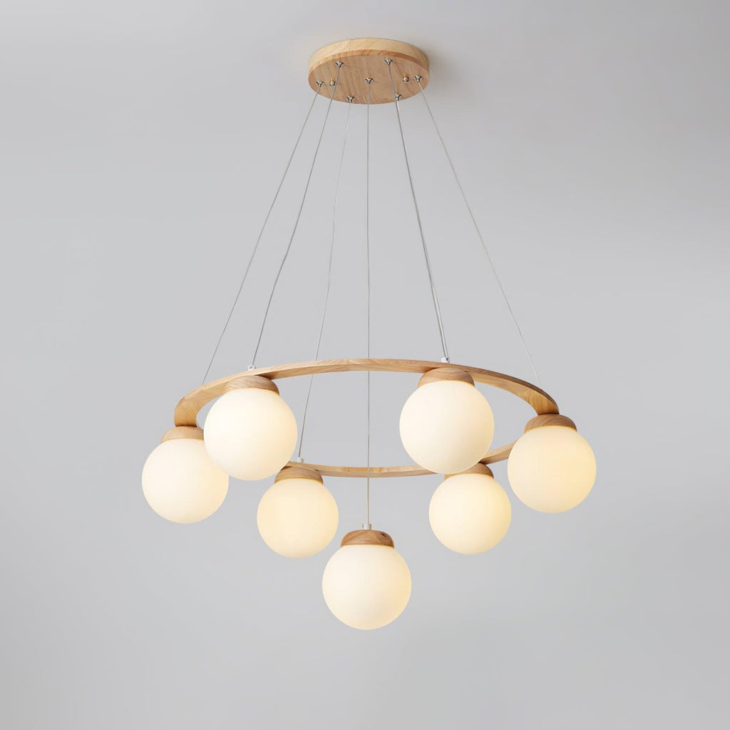 Lustra Lustre en Bois avec Anneau et Globes - Neutralighting
