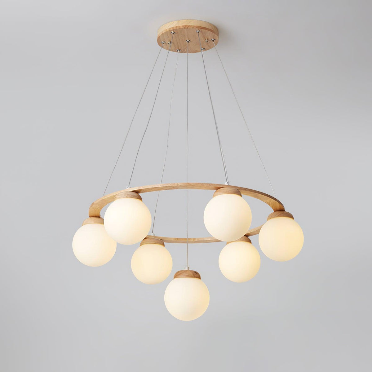 Lustra Lustre en Bois avec Anneau et Globes - Neutralighting