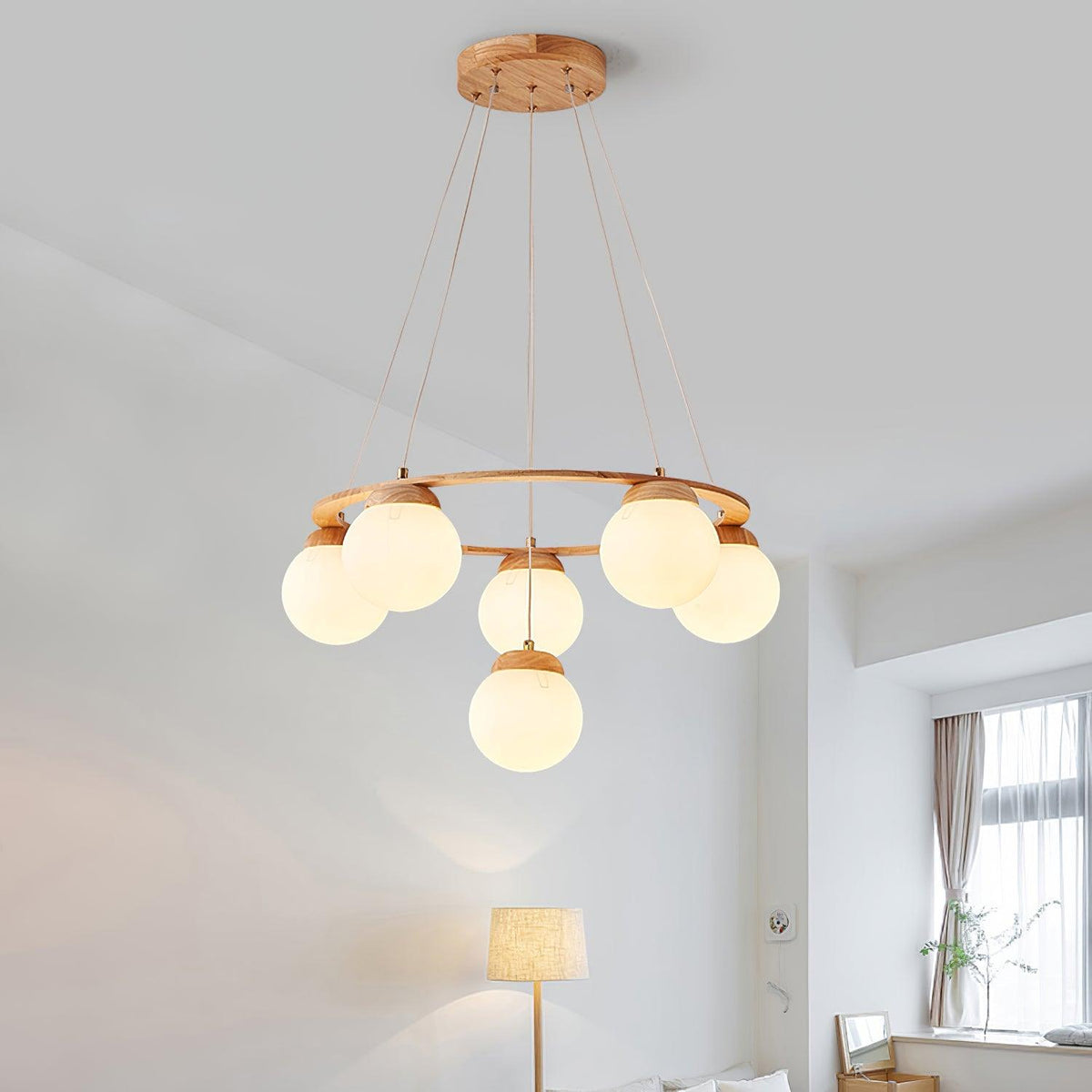 Lustra Lustre en Bois avec Anneau et Globes - Neutralighting