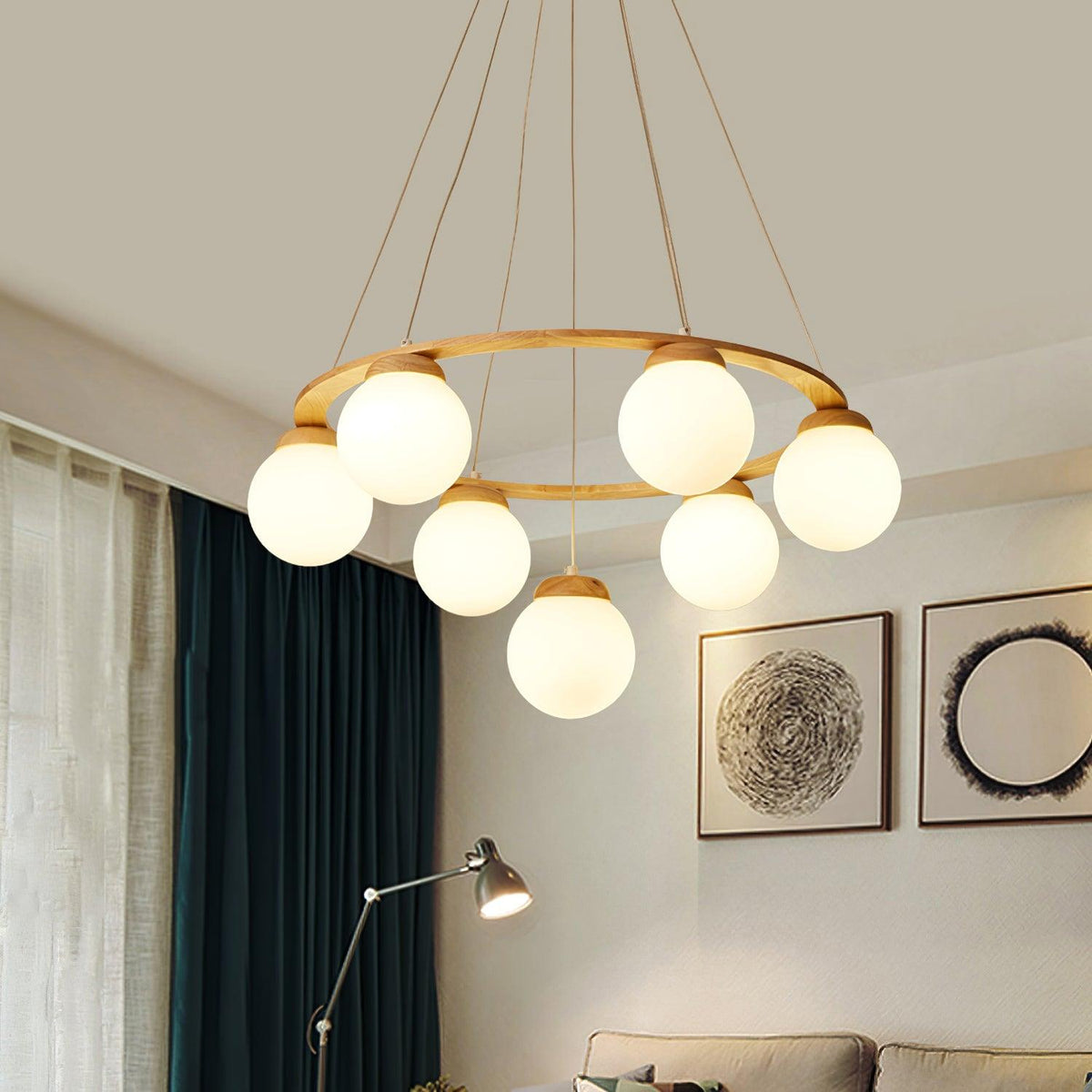 Lustra Lustre en Bois avec Anneau et Globes - Neutralighting