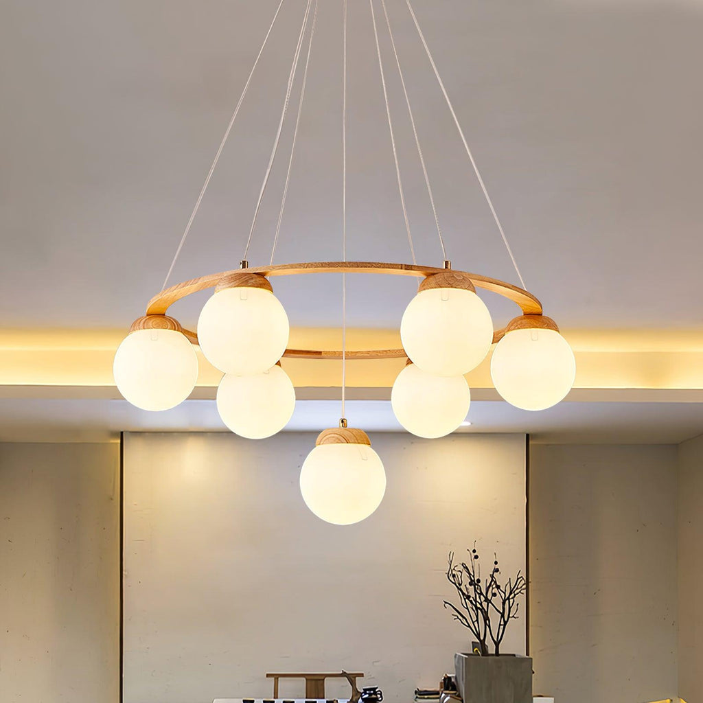 Lustra Lustre en Bois avec Anneau et Globes - Neutralighting