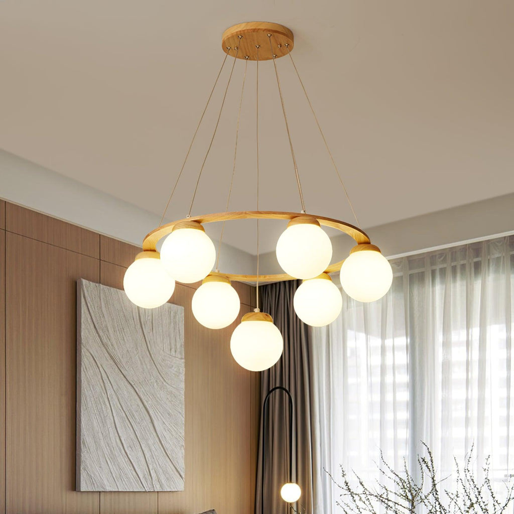 Lustra Lustre en Bois avec Anneau et Globes - Neutralighting