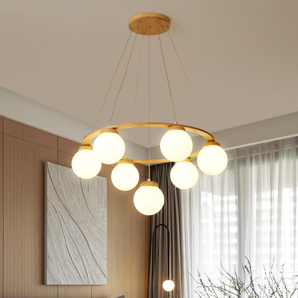 Lustra Lustre en Bois avec Anneau et Globes - Neutralighting