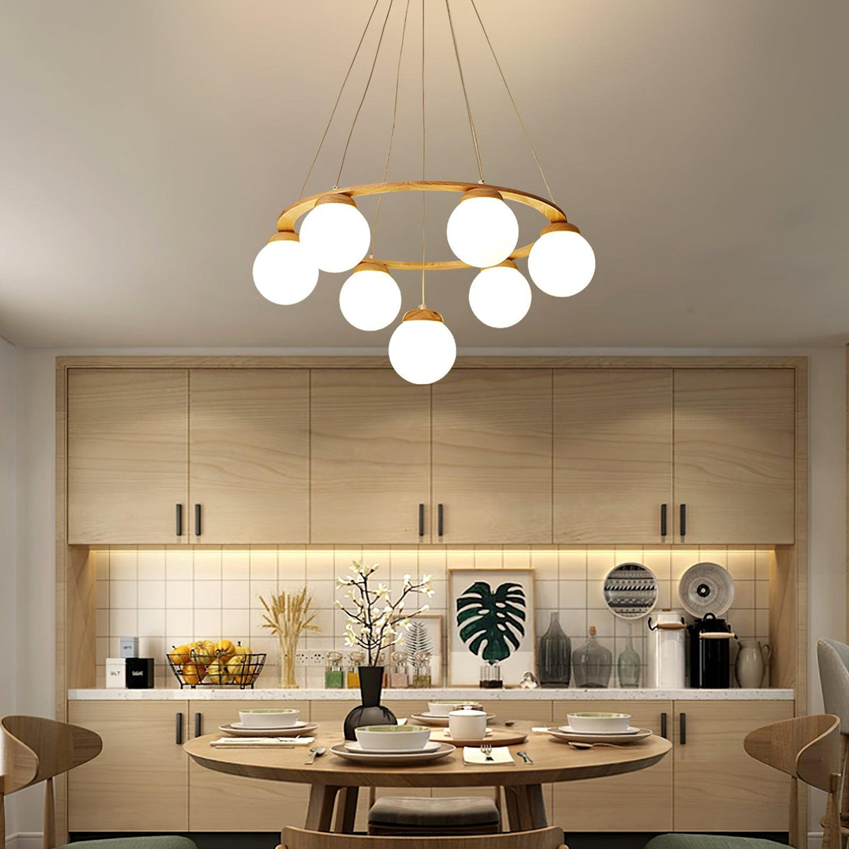 Lustra Lustre en Bois avec Anneau et Globes - Neutralighting