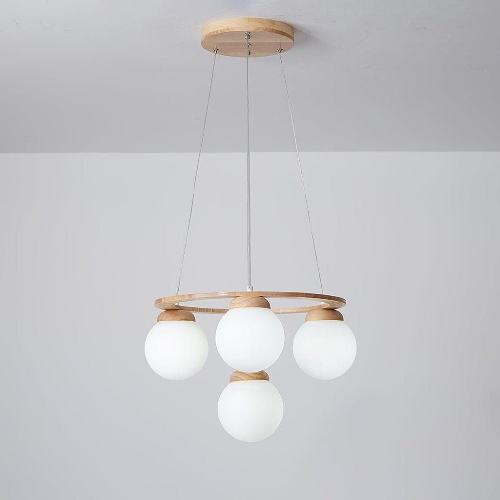 Lustra Lustre en Bois avec Anneau et Globes - Neutralighting