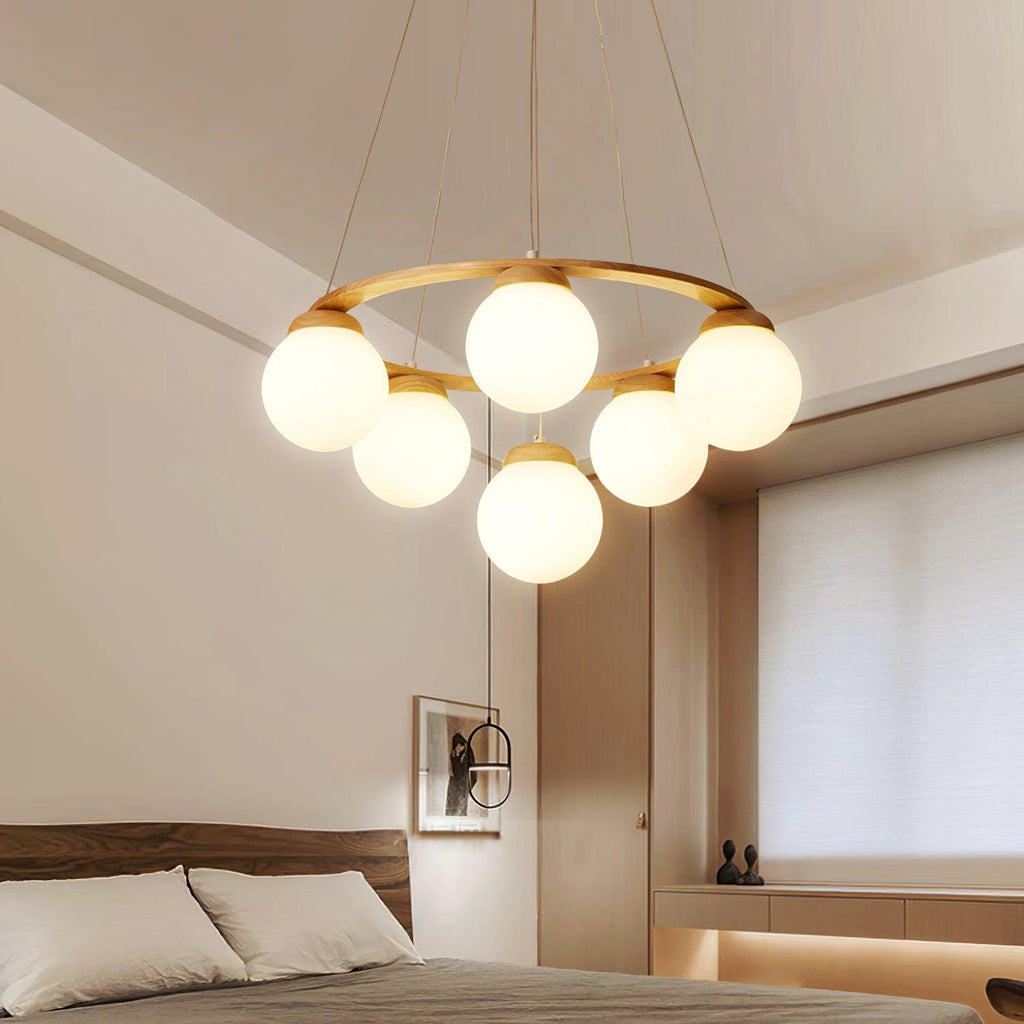 Lustra Lustre en Bois avec Anneau et Globes - Neutralighting