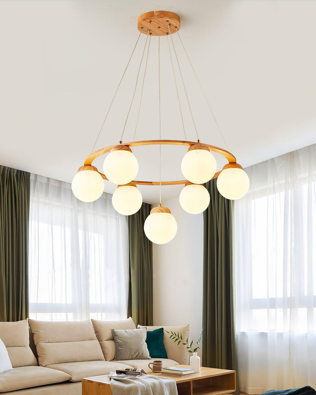 Lustra Lustre en Bois avec Anneau et Globes - Neutralighting