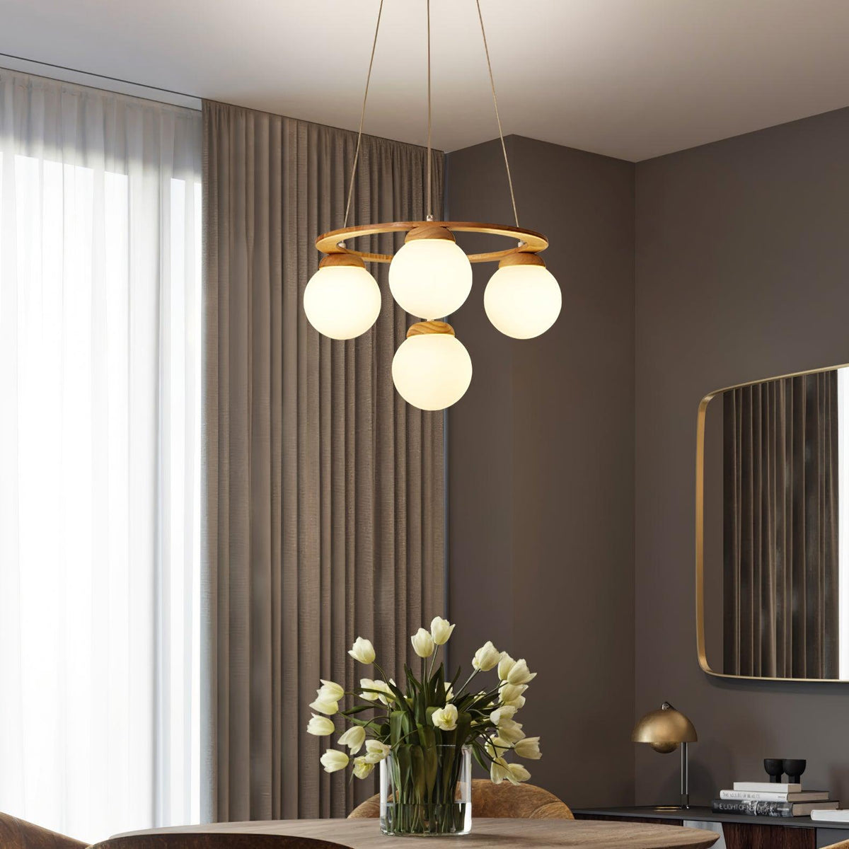 Lustra Lustre en Bois avec Anneau et Globes - Neutralighting