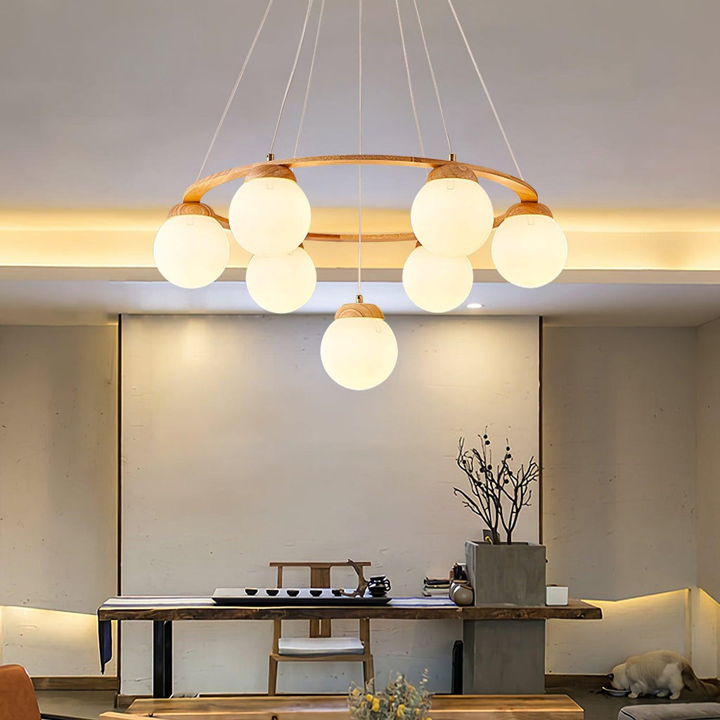 Lustra Lustre en Bois avec Anneau et Globes - Neutralighting