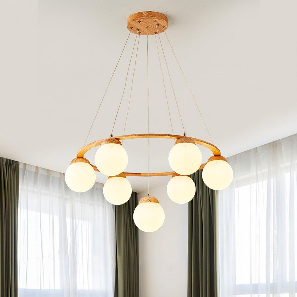 Lustra Lustre en Bois avec Anneau et Globes - Neutralighting