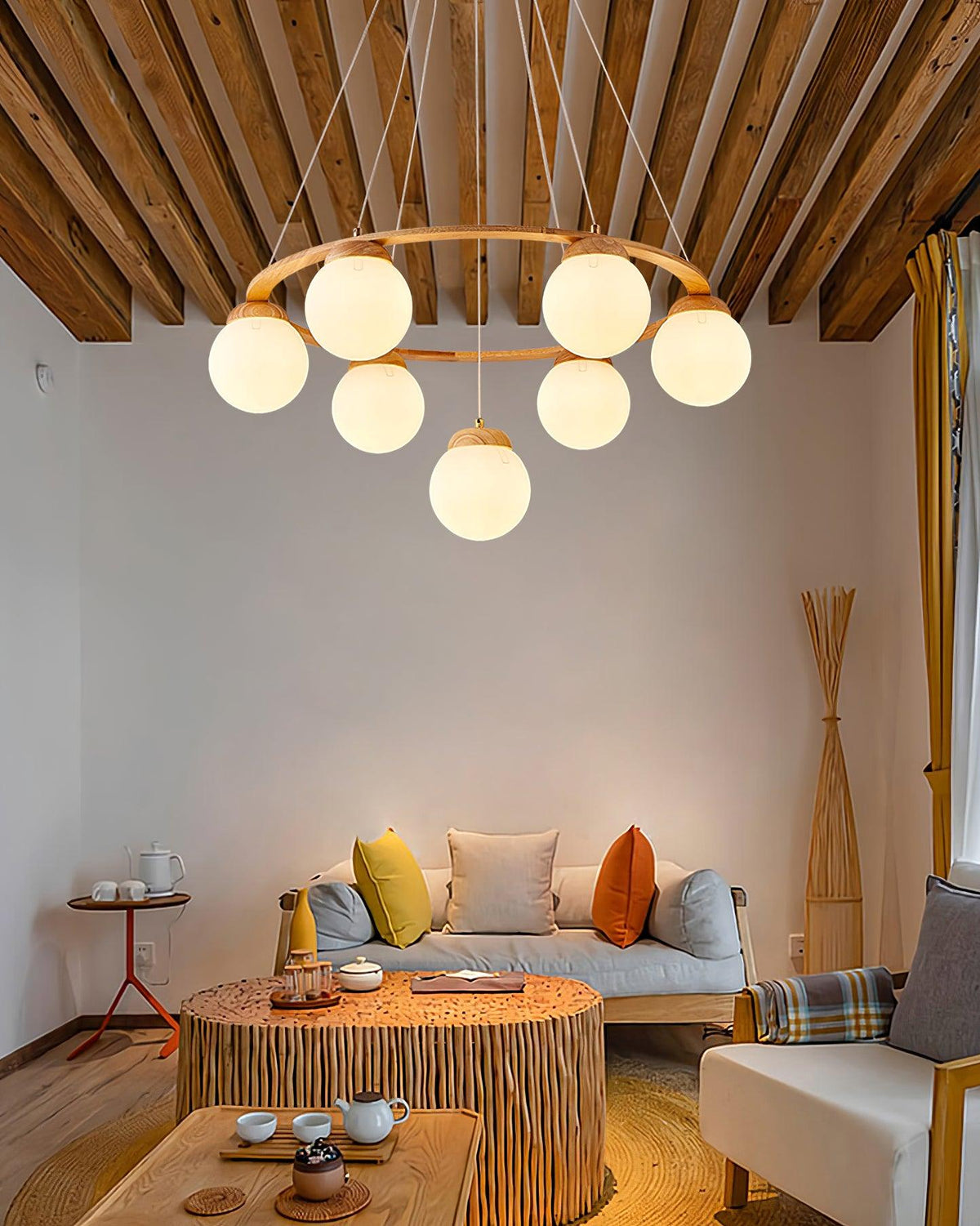 Lustra Lustre en Bois avec Anneau et Globes - Neutralighting