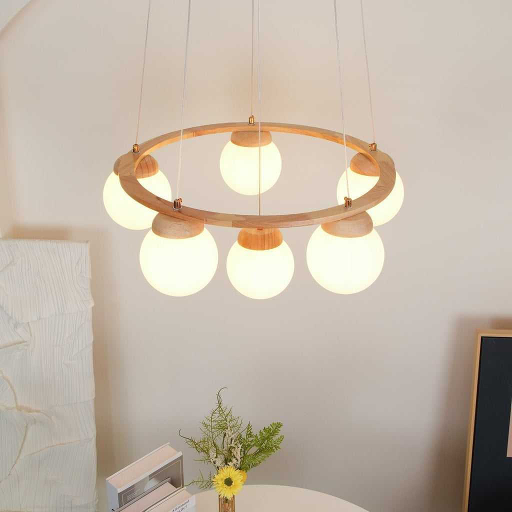 Lustra Lustre en Bois avec Anneau et Globes - Neutralighting