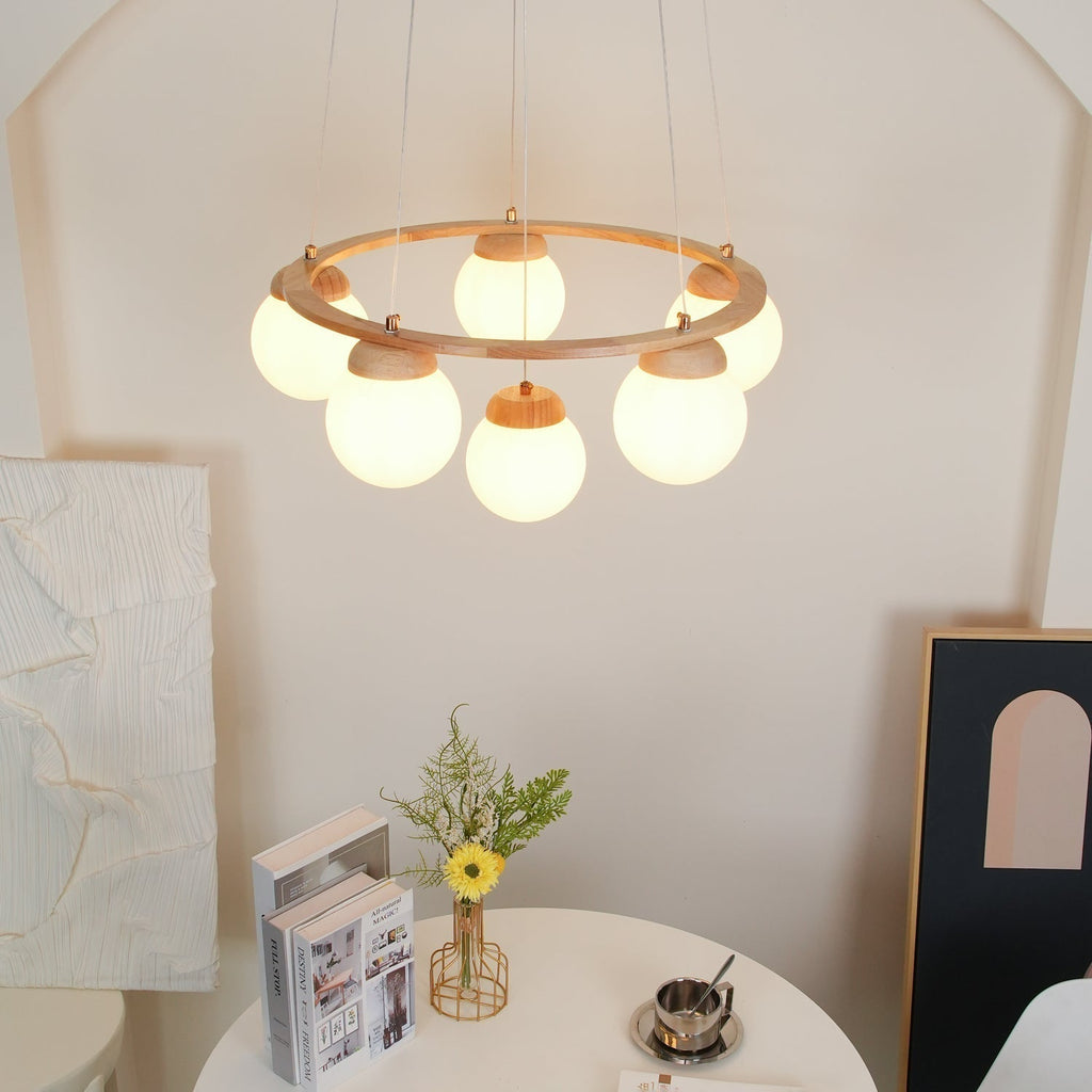 Lustra Lustre en Bois avec Anneau et Globes - Neutralighting