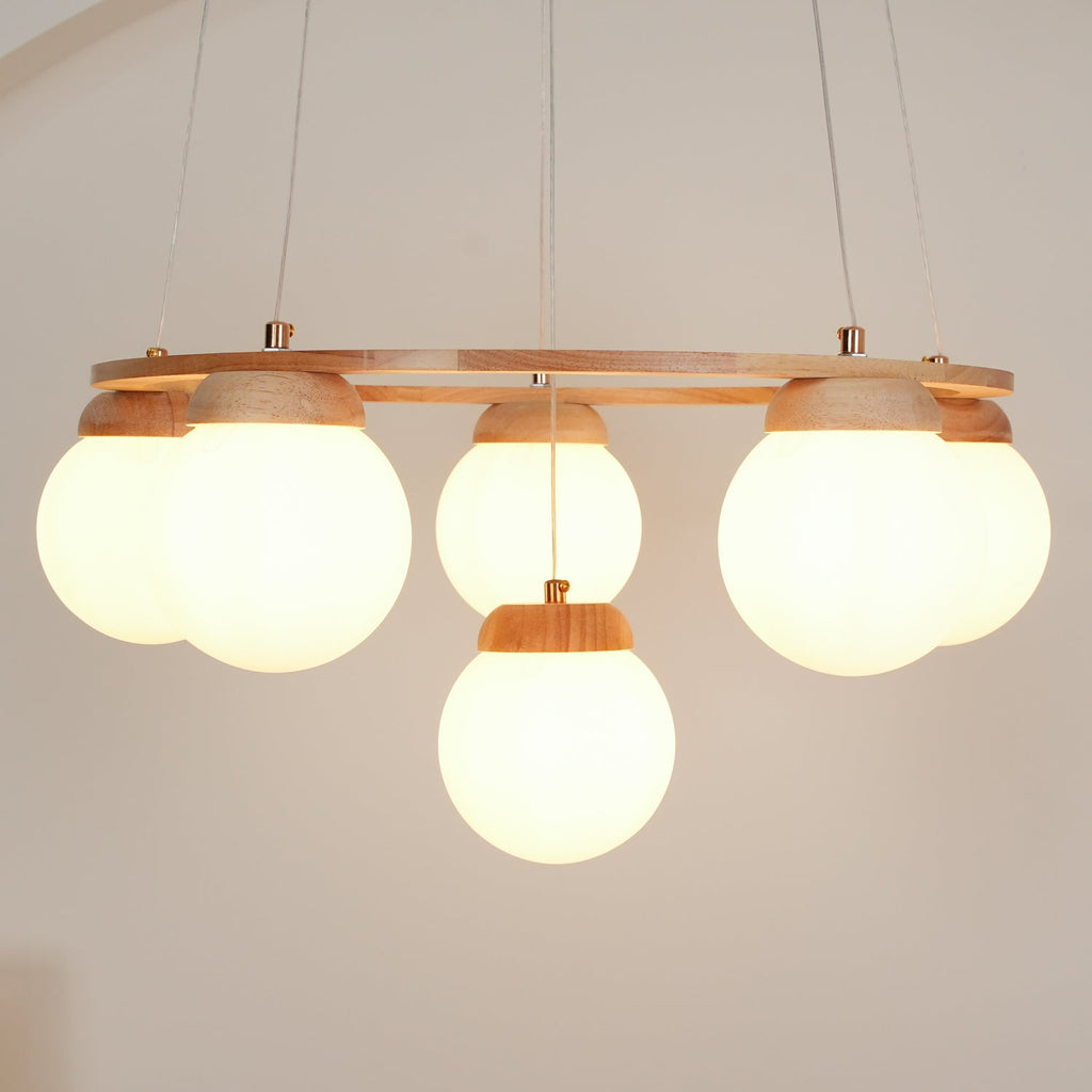 Lustra Lustre en Bois avec Anneau et Globes - Neutralighting