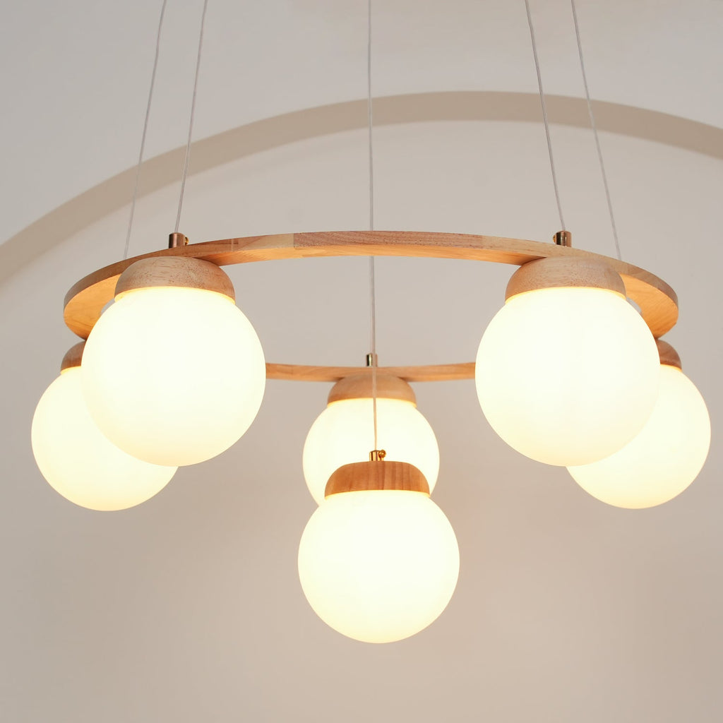 Lustra Lustre en Bois avec Anneau et Globes - Neutralighting