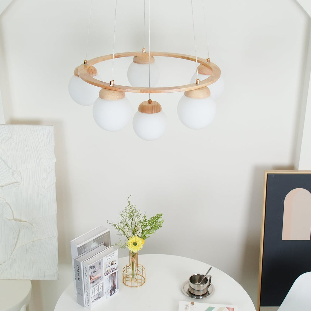 Lustra Lustre en Bois avec Anneau et Globes - Neutralighting