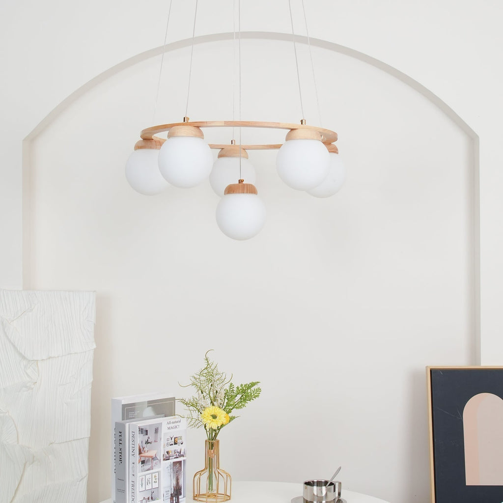 Lustra Lustre en Bois avec Anneau et Globes - Neutralighting